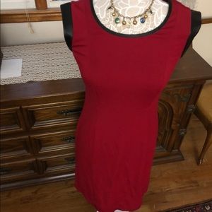 Ava & Aiden Red Dress with Black Leather Trim